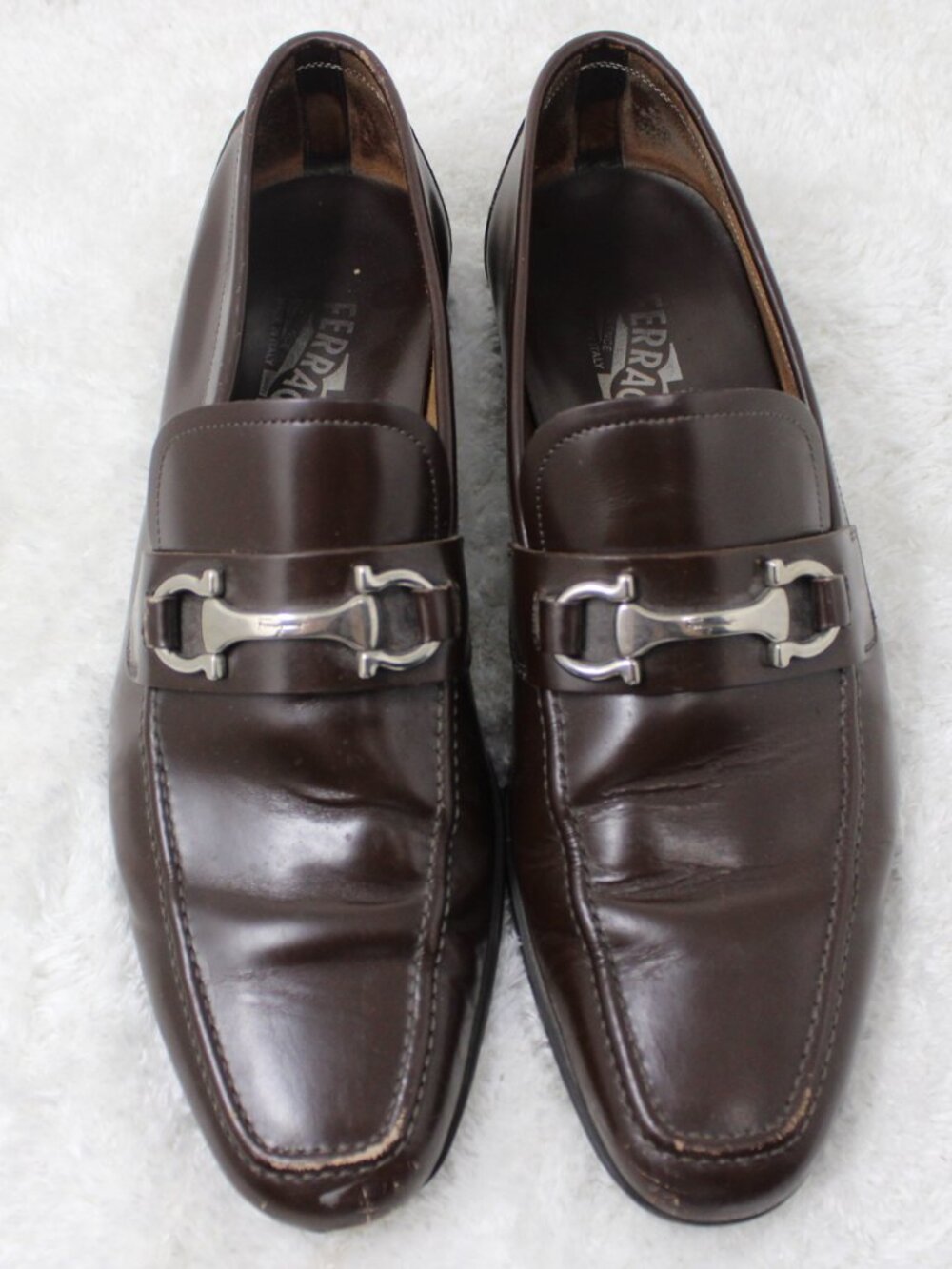 Salvatore Ferragamo Shoes Mens 10 Brown Gancini Bit Leather Driver Loafers